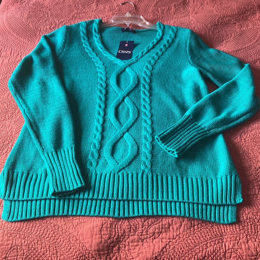 Chaps Women's Cable Knit V-Neck Sweater Size L